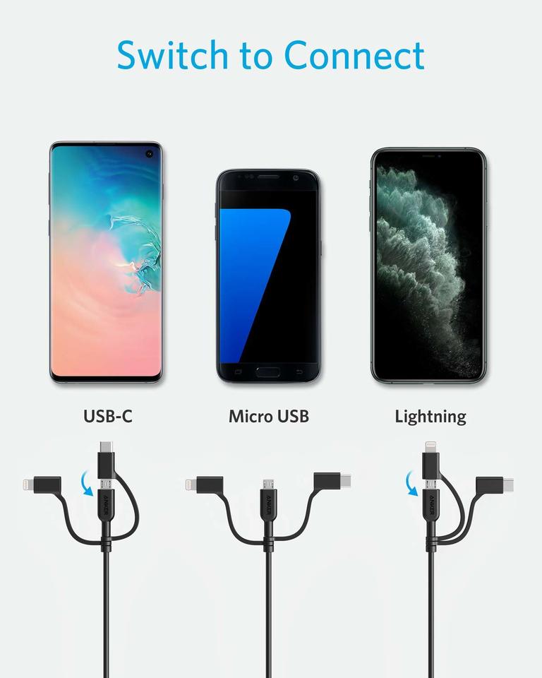 anker 321 usb-a til lightning-kabel 90 cm 3-i-1