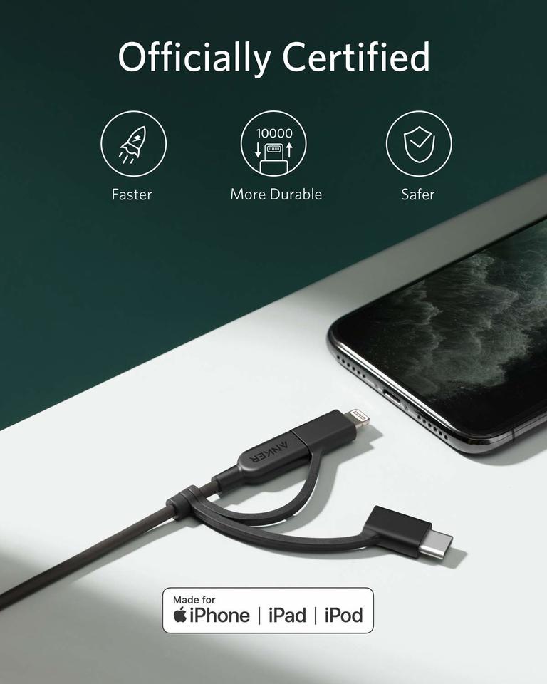 anker 321 usb-a til lightning-kabel 90 cm 3-i-1