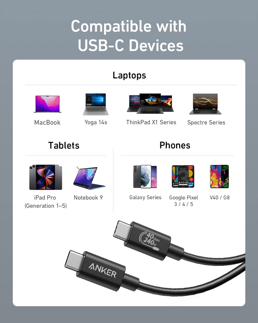anker 515 usb-c til usb-c-kabel kompatibel med thunderbolt 4