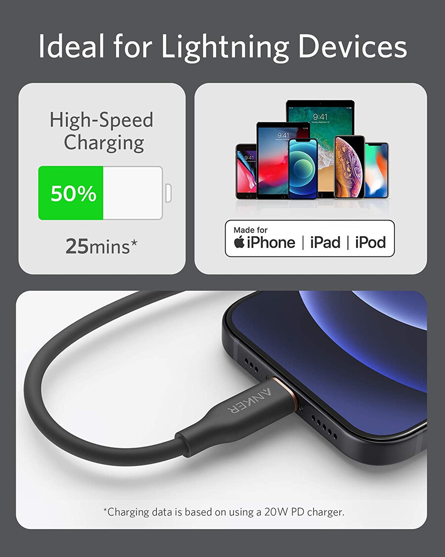 anker 641 usb-c til lightning-kabel flow 90 cm silikone