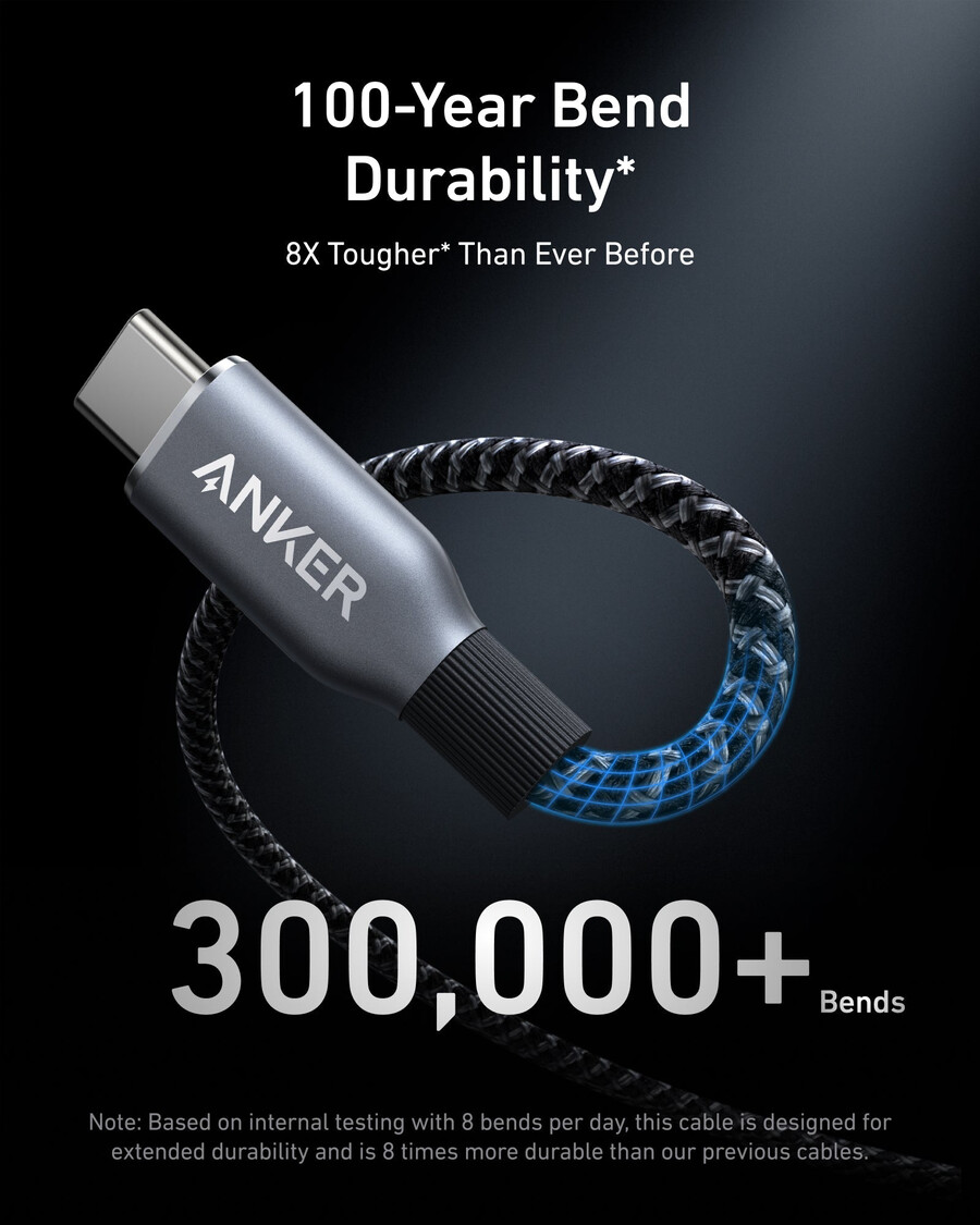 anker prime usb-c til usb-c-kabel 240w genbrugsflettet 2-pak
