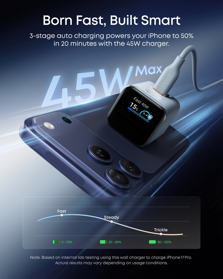 anker hurtigoplader til iphone 45w usb-c oplader med foldbart stik